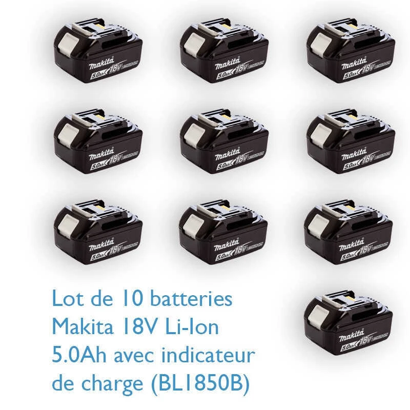 Pack De 10 Batteries 18V Li-Ion LXT 5.0 Ah Avec Indicateur De Charge - MAKITA BL1850BX10 3 Pack De 10 Batteries 18V Li-Ion LXT 5.0 Ah Avec Indicateur De Charge - MAKITA BL1850BX10